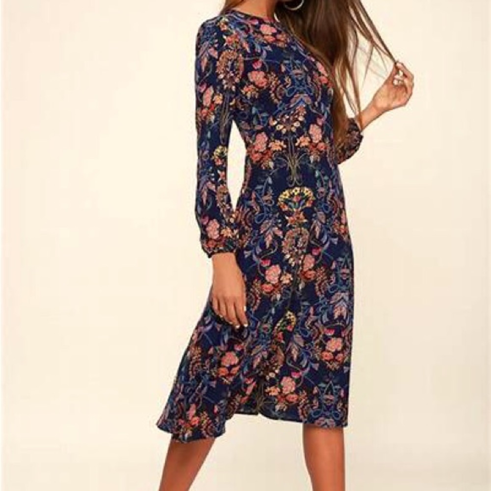I. Madeline Garden Splendor Navy Blue Floral Print Dress
